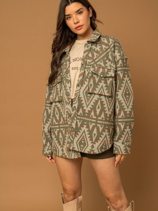 Bohemian Flair  Print Shacket with  Pockets