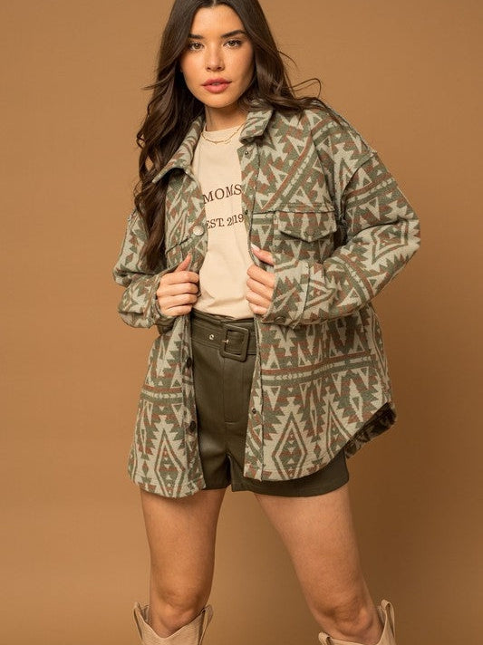 Bohemian Flair  Print Shacket with  Pockets
