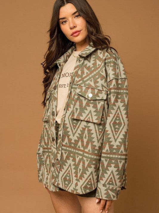 Bohemian Flair  Print Shacket with  Pockets