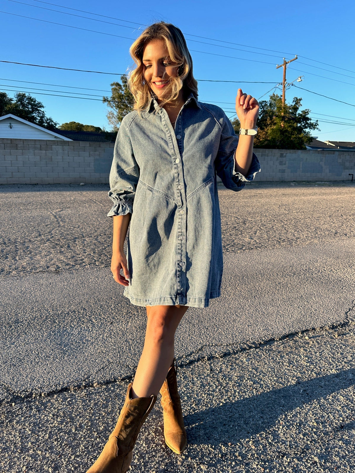 Denim Wash 3/4 Sleeve Dress