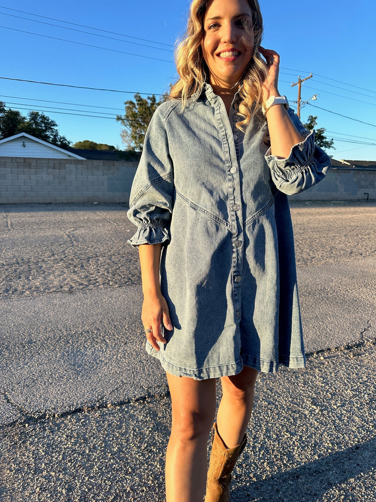 Denim Wash 3/4 Sleeve Dress