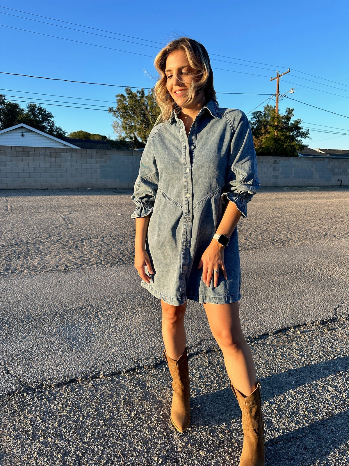 Denim Wash 3/4 Sleeve Dress