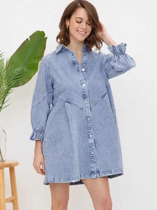 Denim Wash 3/4 Sleeve Dress