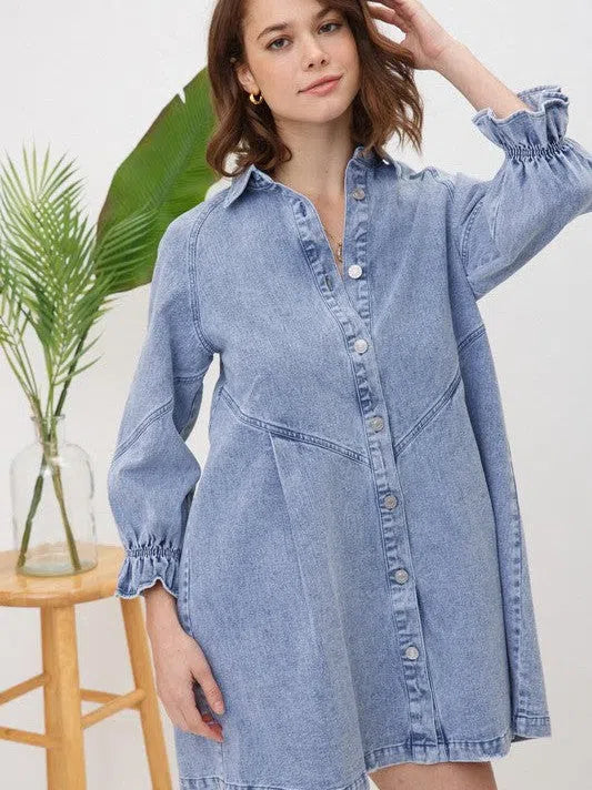Denim Wash 3/4 Sleeve Dress