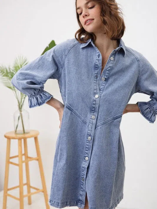 Denim Wash 3/4 Sleeve Dress