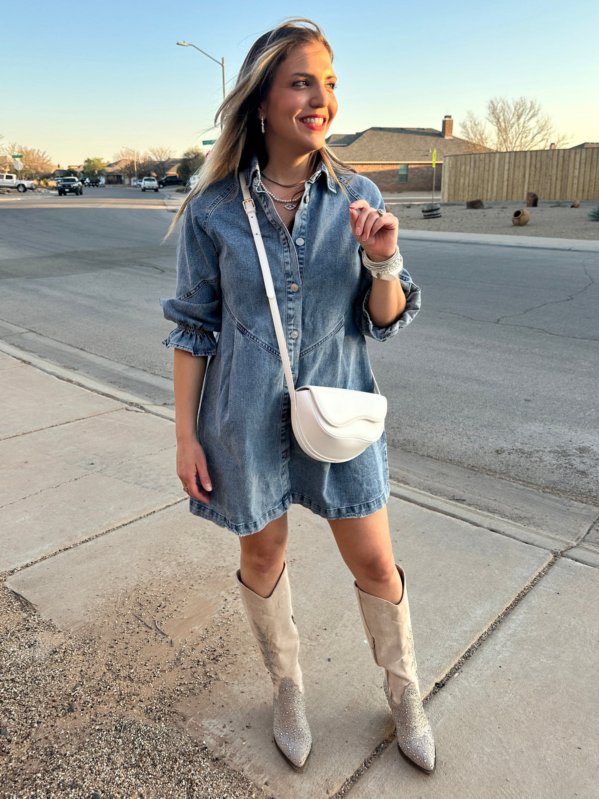 Denim Wash 3/4 Sleeve Dress