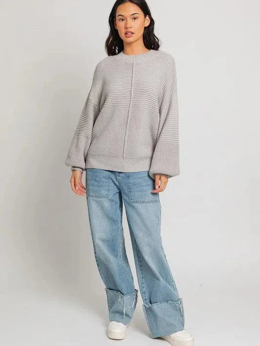Rib Knit Center Seam Sweater