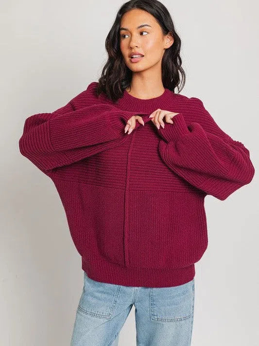 Rib Knit Center Seam Sweater