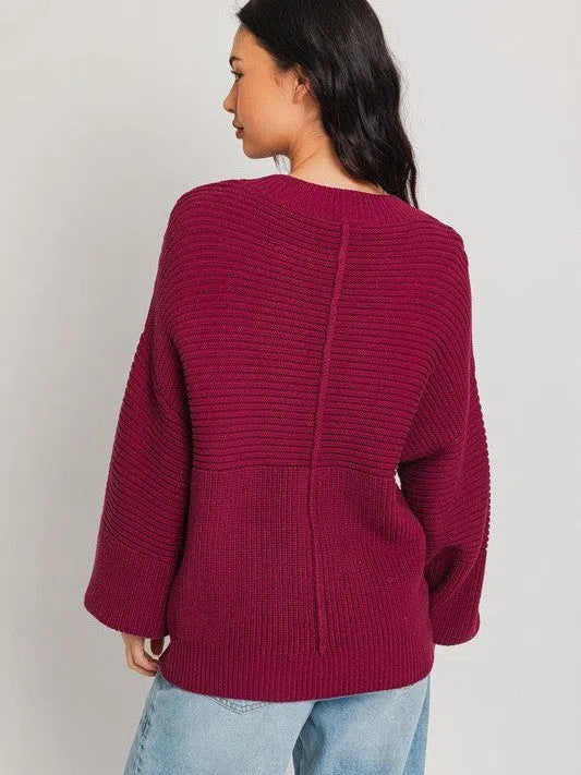 Rib Knit Center Seam Sweater