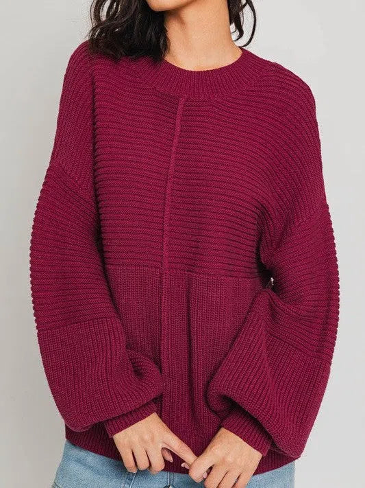 Rib Knit Center Seam Sweater
