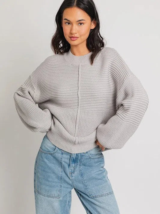 Rib Knit Center Seam Sweater