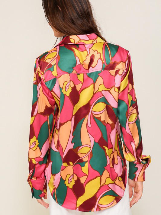 Retro Print Satin Blouse