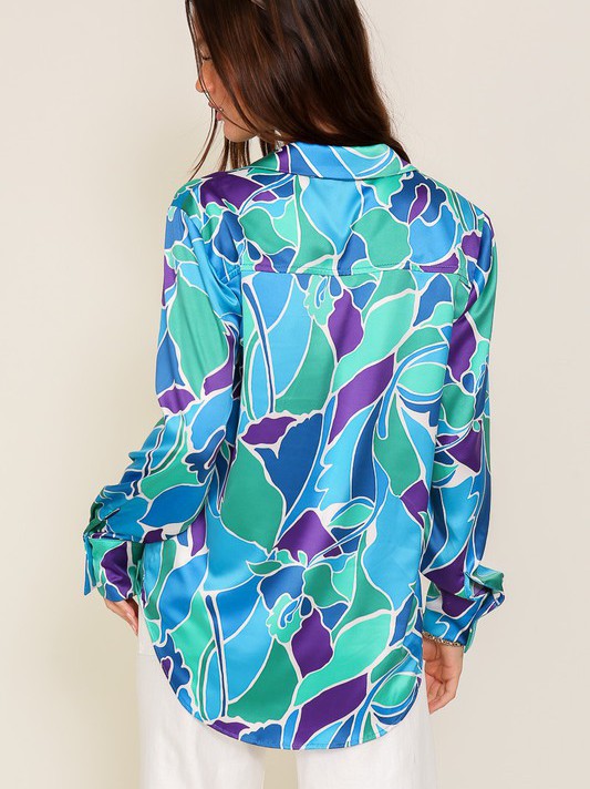 Retro Print Satin Blouse