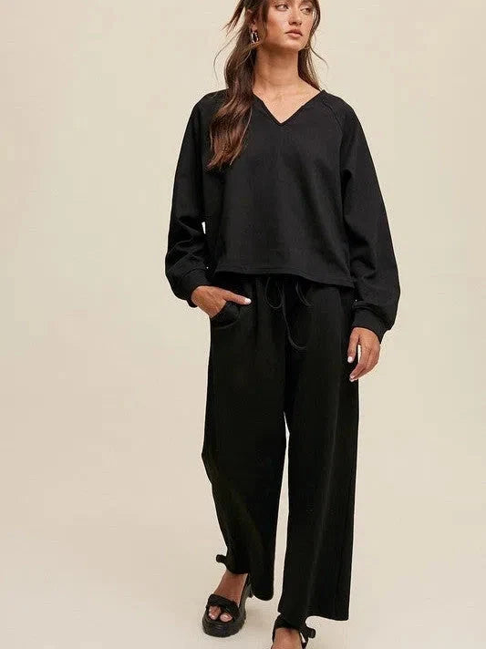 V-neck Sweatshirt and Pants Set