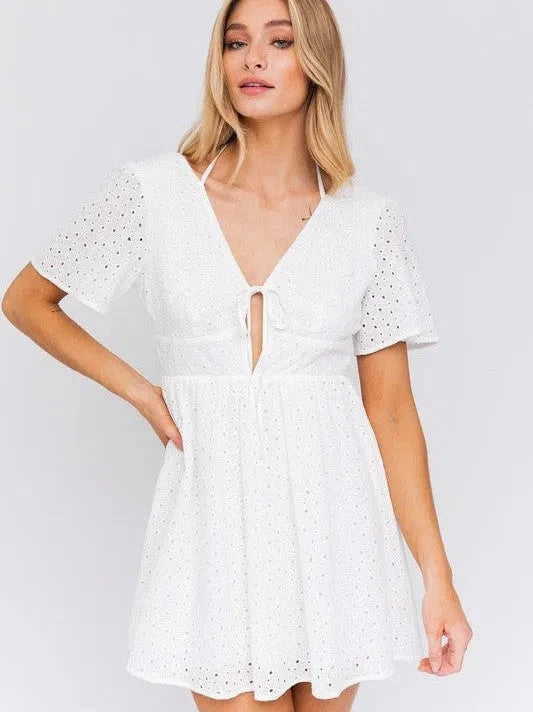 Seaside Babydoll Eyelet Mini Dress