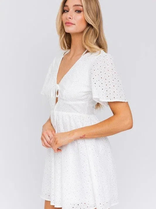Seaside Babydoll Eyelet Mini Dress