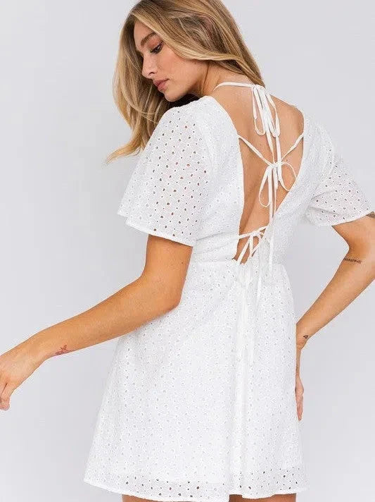 Seaside Babydoll Eyelet Mini Dress