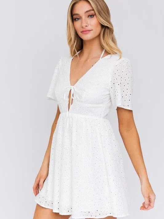 Seaside Babydoll Eyelet Mini Dress
