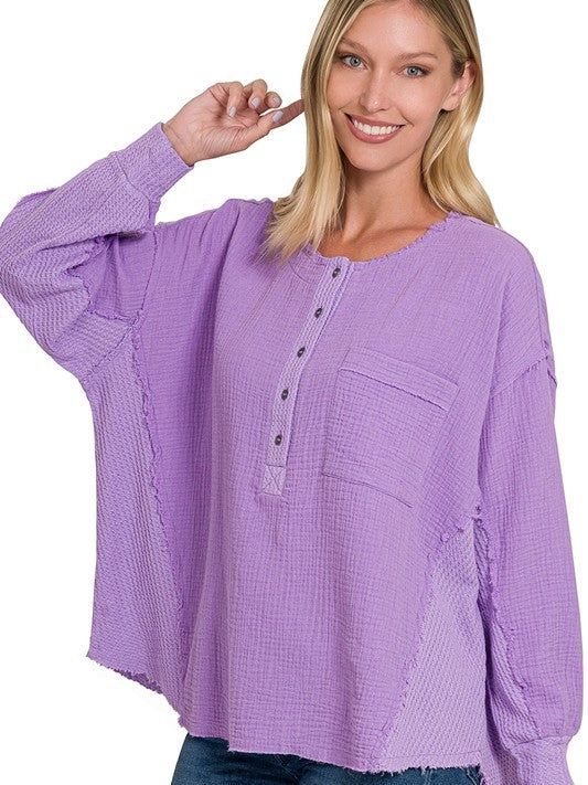 Wave Oversized Long Sleeve Gauze Top