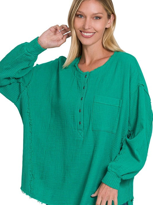 Wave Oversized Long Sleeve Gauze Top