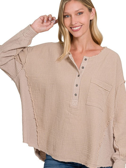 Wave Oversized Long Sleeve Gauze Top