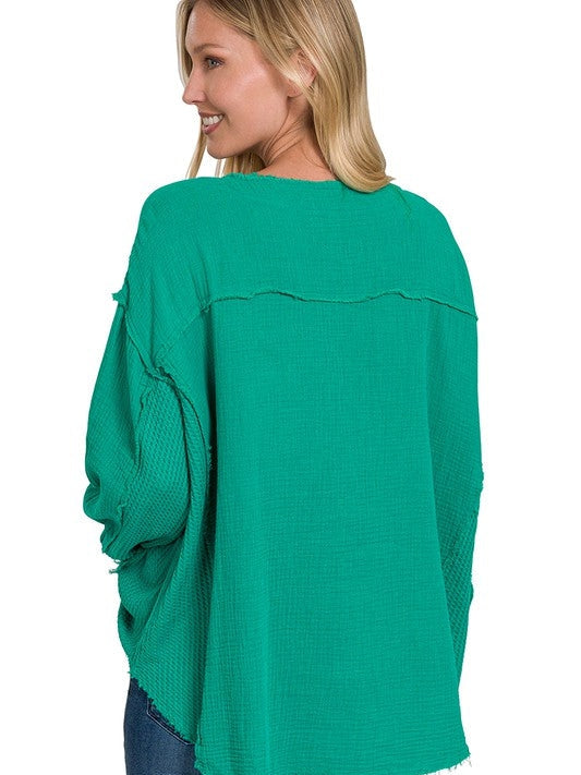 Wave Oversized Long Sleeve Gauze Top