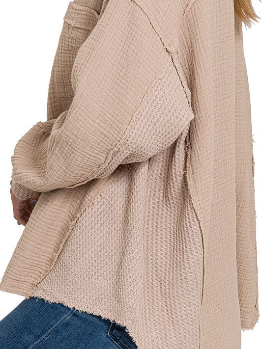 Wave Oversized Long Sleeve Gauze Top