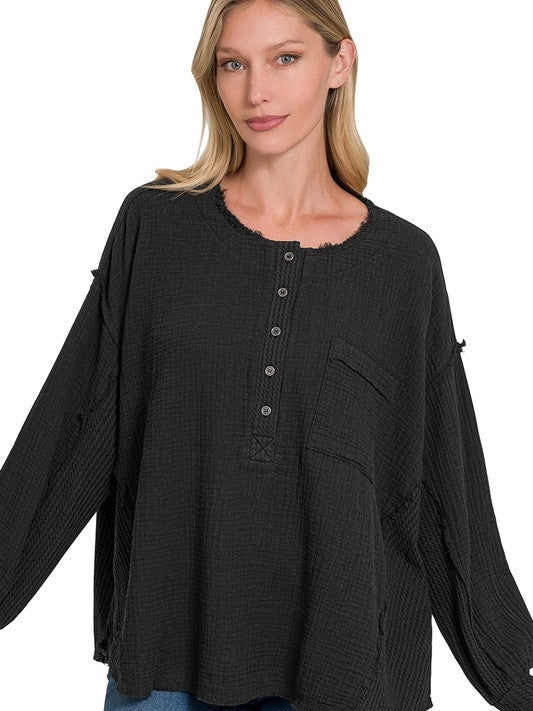 Wave Oversized Long Sleeve Gauze Top