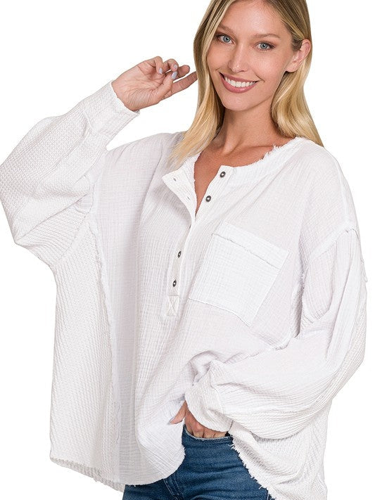 Wave Oversized Long Sleeve Gauze Top