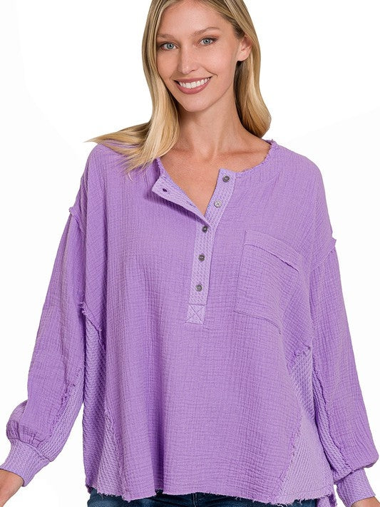 Wave Oversized Long Sleeve Gauze Top