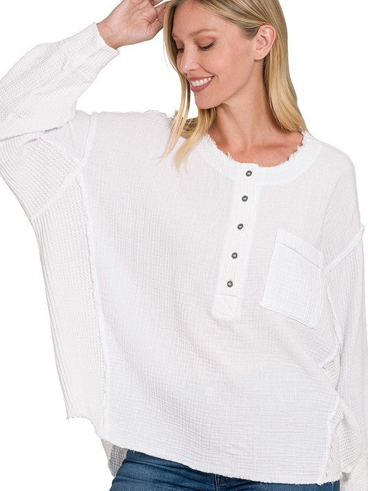 Wave Oversized Long Sleeve Gauze Top