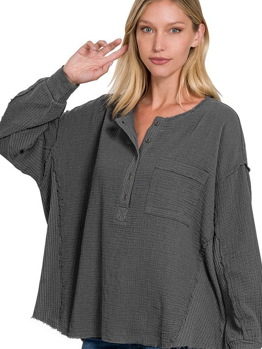 Wave Oversized Long Sleeve Gauze Top