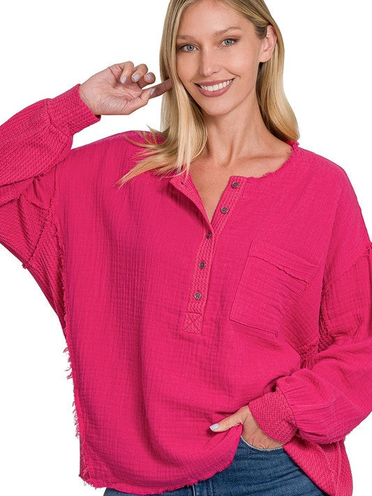 Wave Oversized Long Sleeve Gauze Top