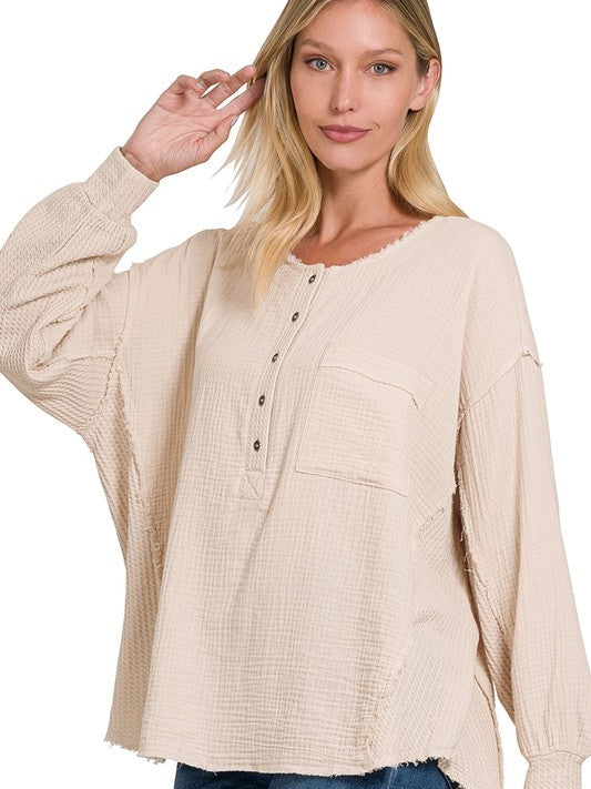 Wave Oversized Long Sleeve Gauze Top