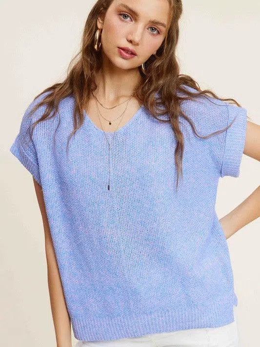 Soft V-Neck Short Sleeve Sweater Top