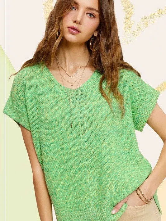 Soft V-Neck Short Sleeve Sweater Top