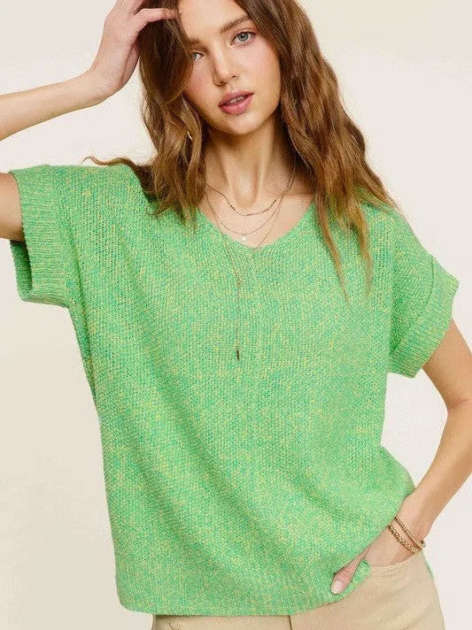 Soft V-Neck Short Sleeve Sweater Top