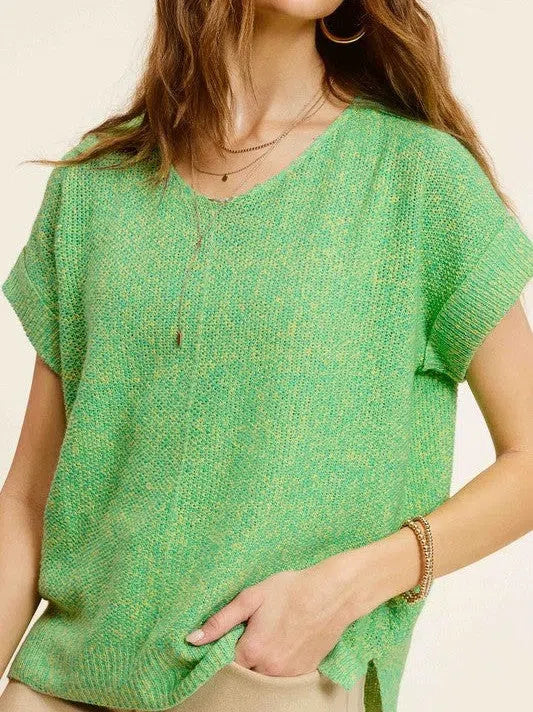 Soft V-Neck Short Sleeve Sweater Top