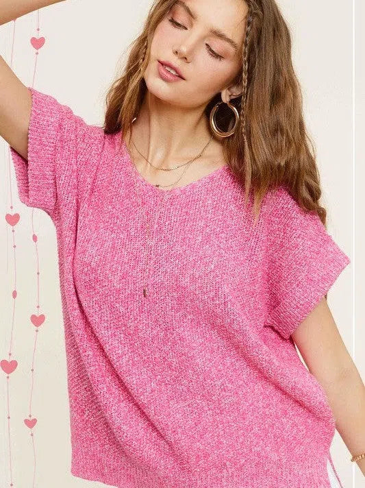 Soft V-Neck Short Sleeve Sweater Top