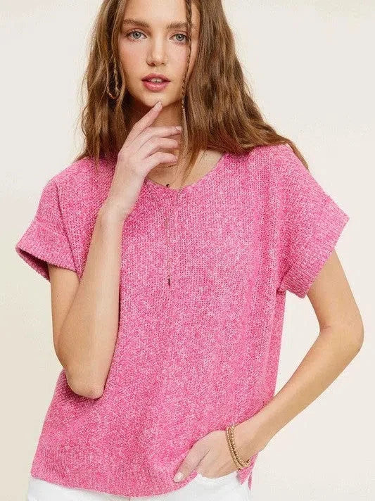 Soft V-Neck Short Sleeve Sweater Top