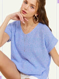 Soft V-Neck Short Sleeve Sweater Top
