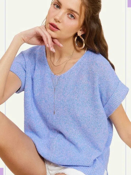 Soft V-Neck Short Sleeve Sweater Top