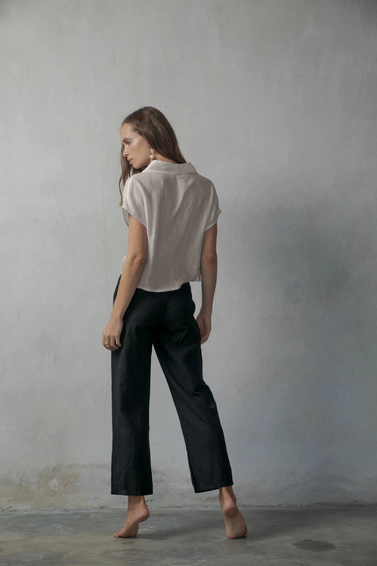 Collo Alto Linen Top White + Oatmeal