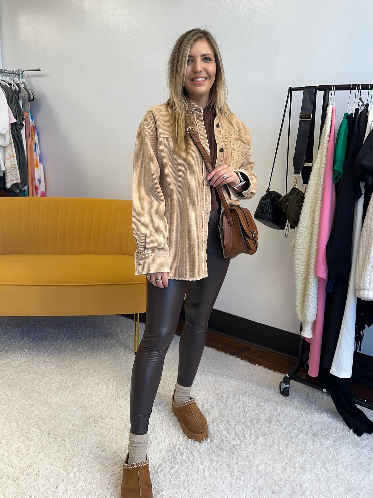 Oversized Corduroy Shacket with Frayed Hem