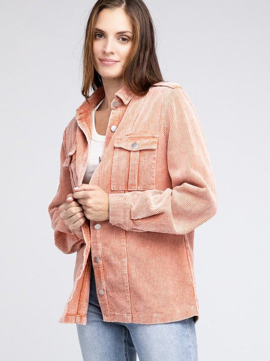 Pastel Corduroy Button Down Shacket