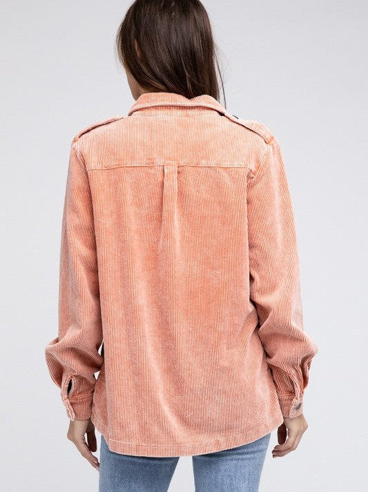 Pastel Corduroy Button Down Shacket