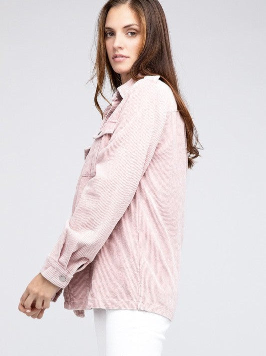 Pastel Corduroy Button Down Shacket
