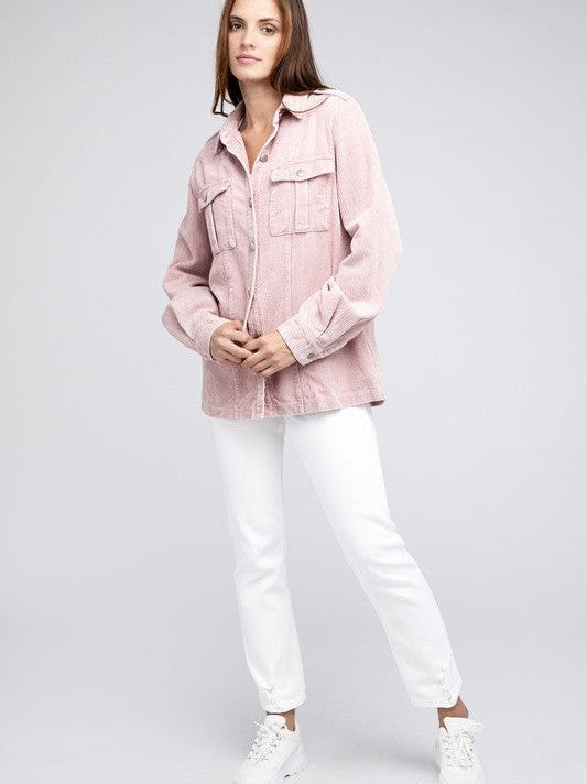 Pastel Corduroy Button Down Shacket