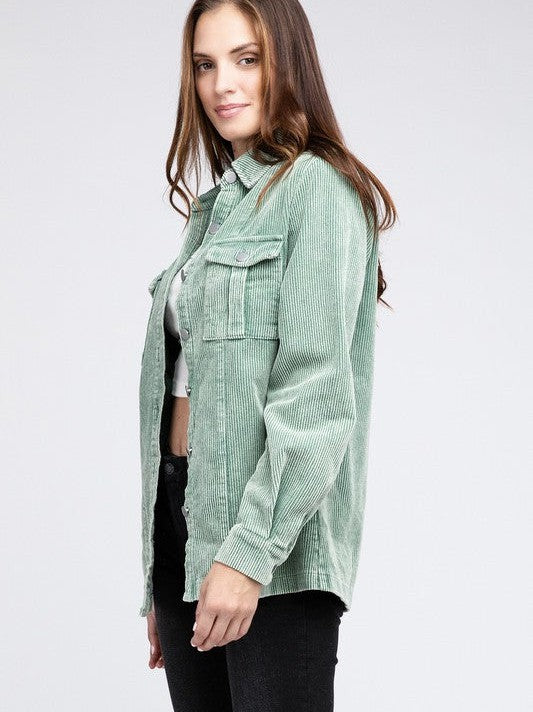 Pastel Corduroy Button Down Shacket