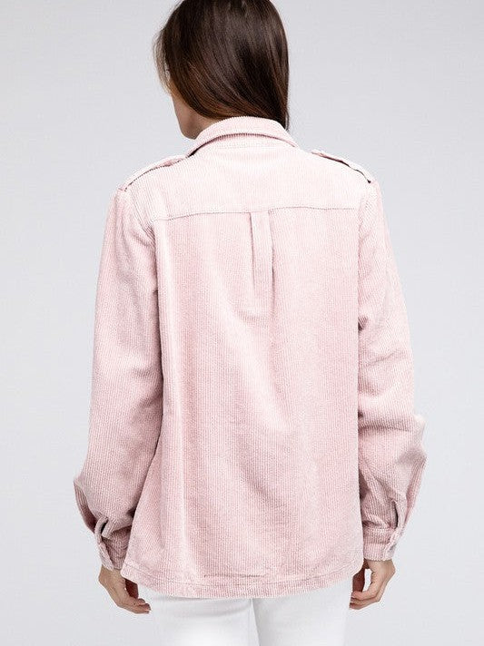 Pastel Corduroy Button Down Shacket